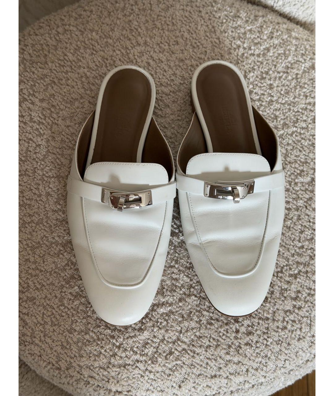 HERMES Белые кожаные мюли, фото 2