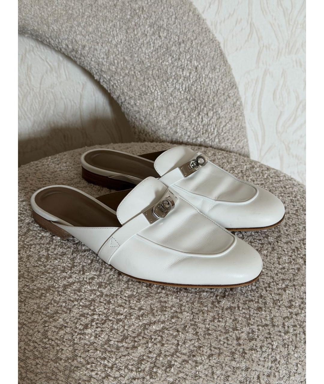 HERMES Белые кожаные мюли, фото 7