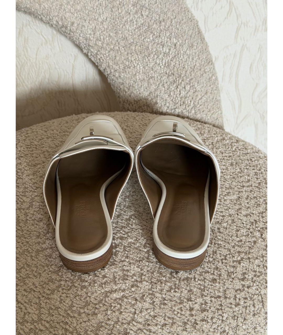 HERMES Белые кожаные мюли, фото 3