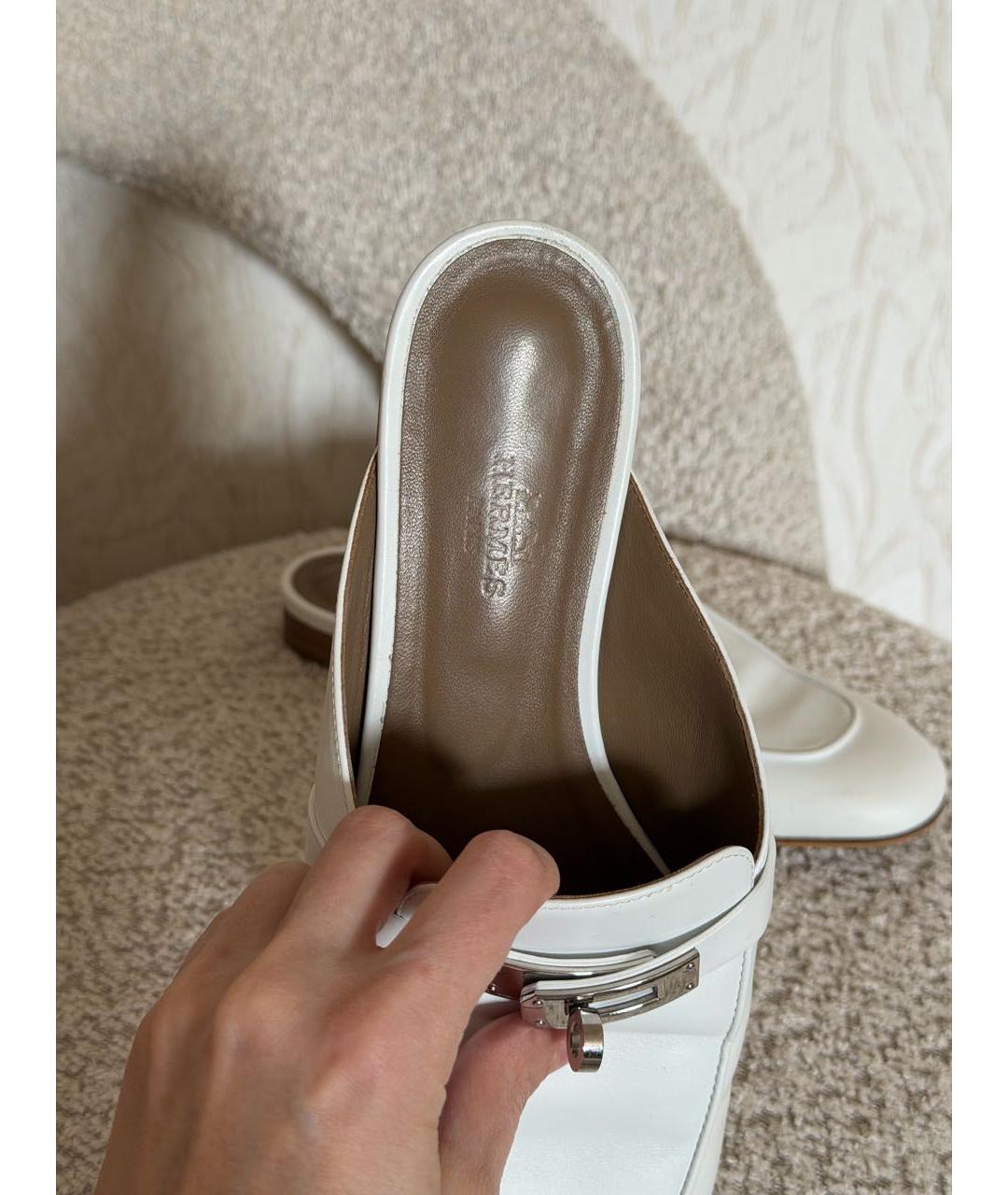 HERMES Белые кожаные мюли, фото 6