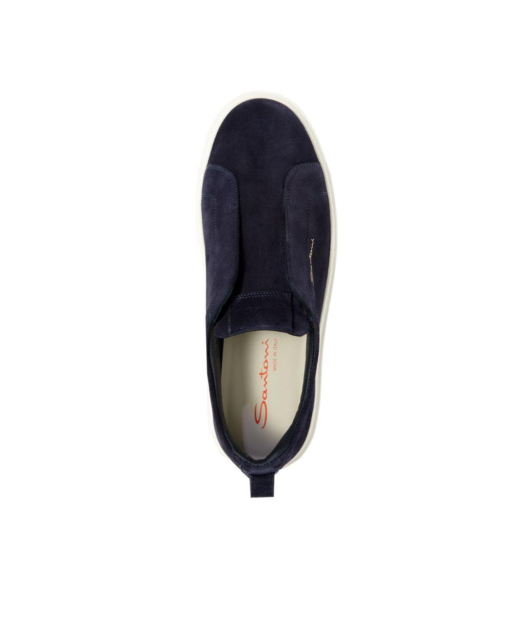 SANTONI Темно-синие замшевые низкие кроссовки / кеды, фото 2