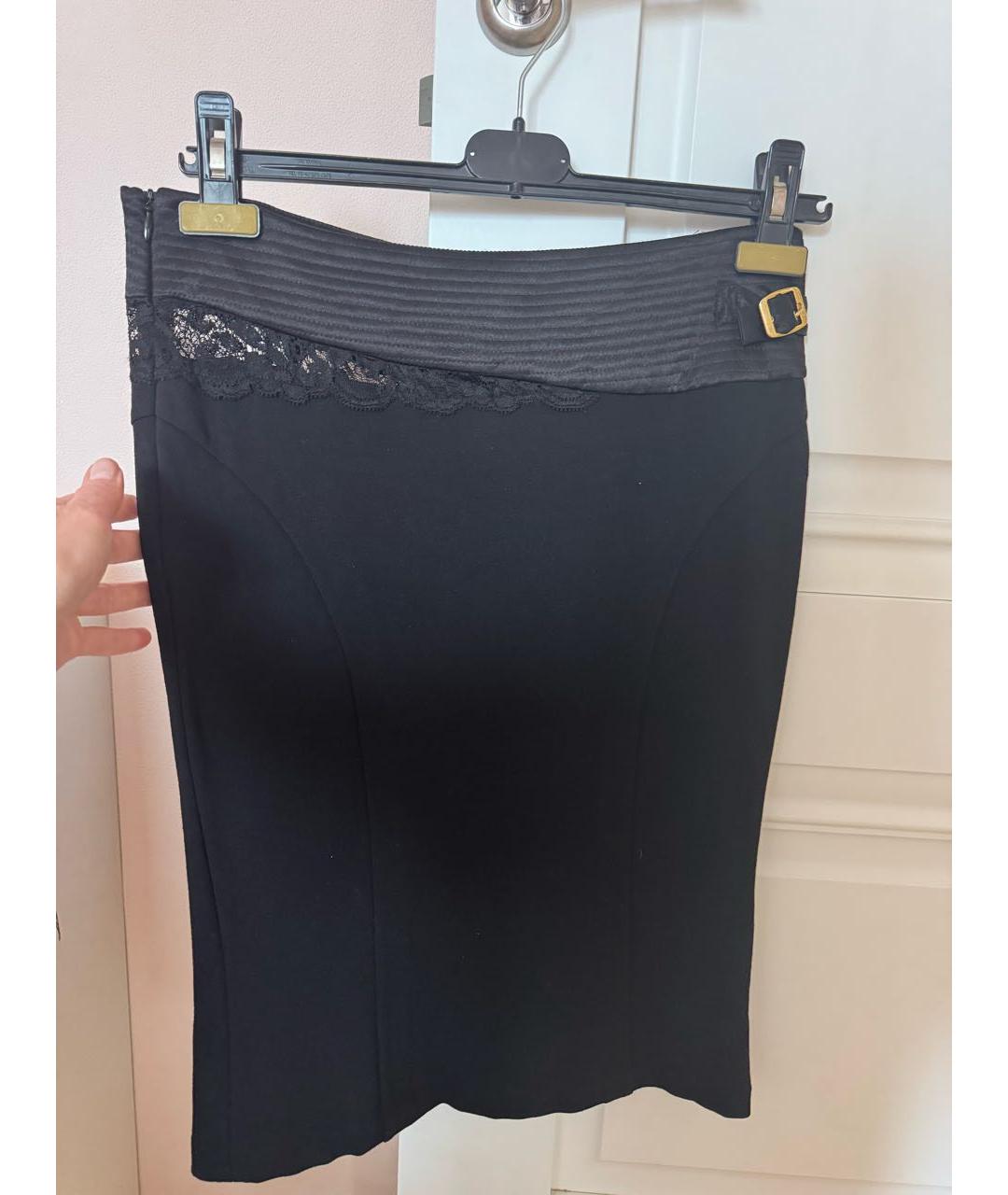 VERSACE JEANS COUTURE Черная хлопко-эластановая юбка миди, фото 2