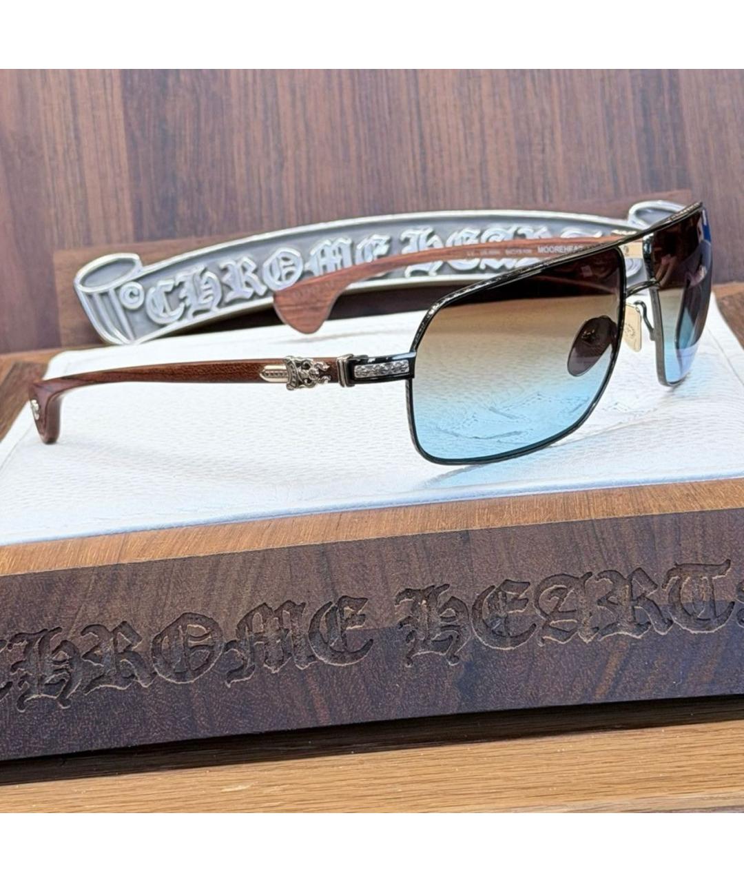 CHROME HEARTS Черные деревянные солнцезащитные очки, фото 3