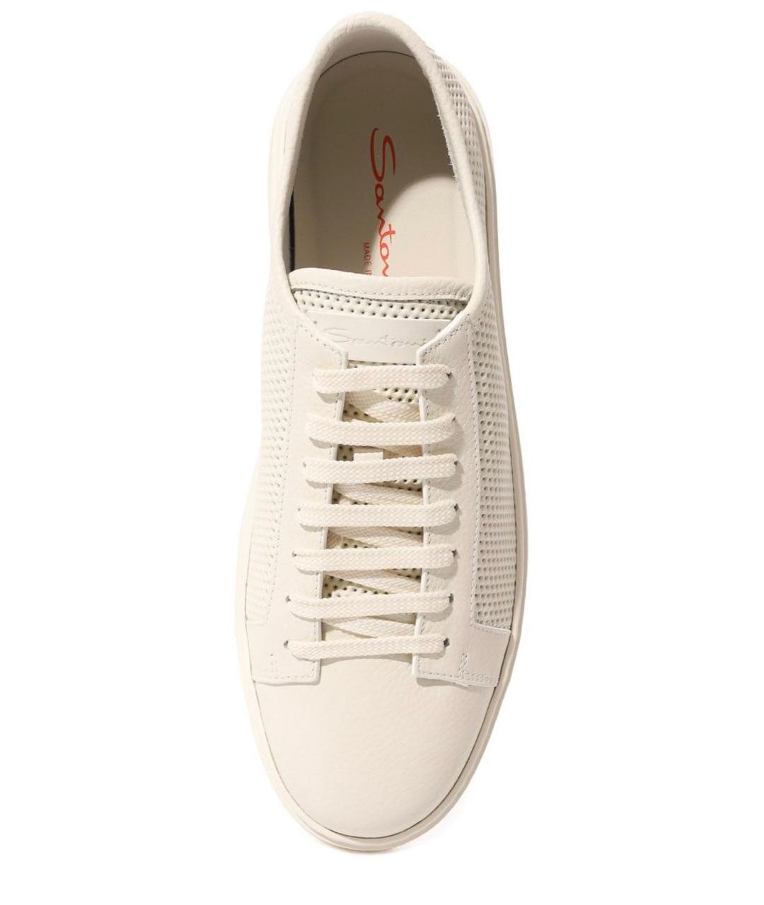 SANTONI Белые кожаные низкие кроссовки / кеды, фото 3