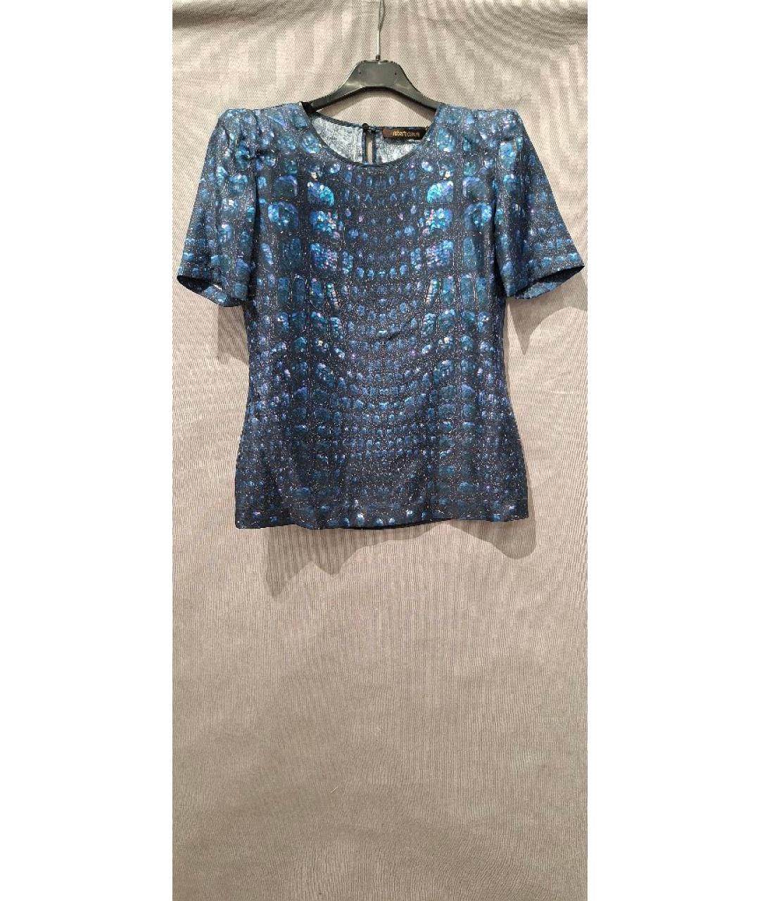 ROBERTO CAVALLI Темно-синяя шелковая блузы, фото 7