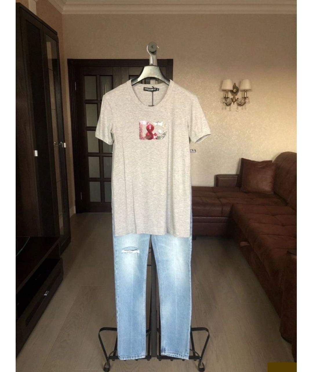 DOLCE&GABBANA Серая хлопковая футболка, фото 5