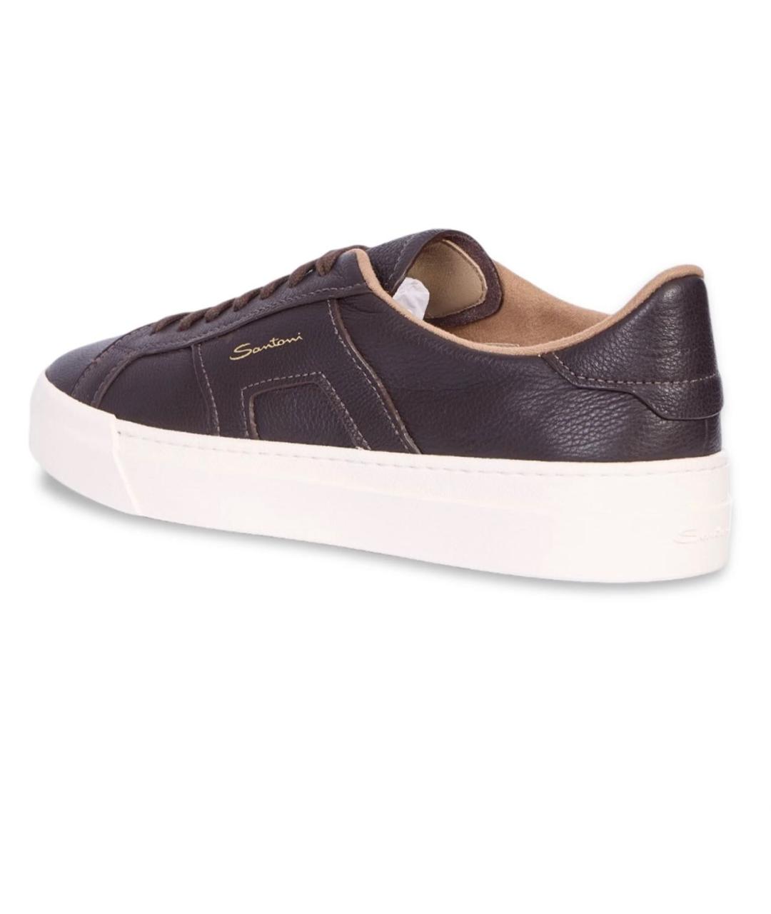 SANTONI Коричневые кожаные низкие кроссовки / кеды, фото 5