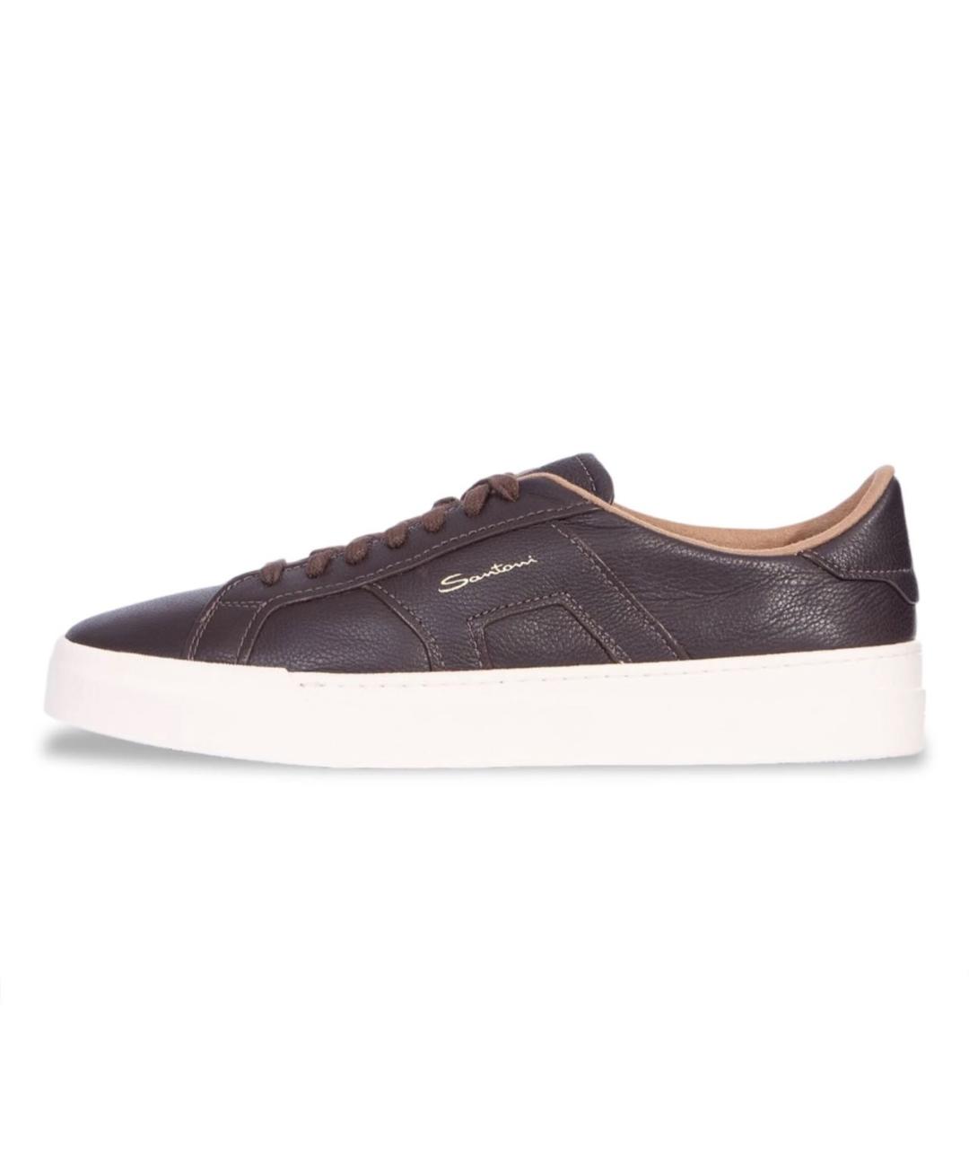 SANTONI Коричневые кожаные низкие кроссовки / кеды, фото 4
