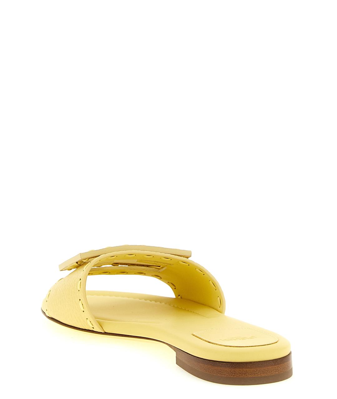 FENDI Желтые кожаные шлепанцы, фото 3