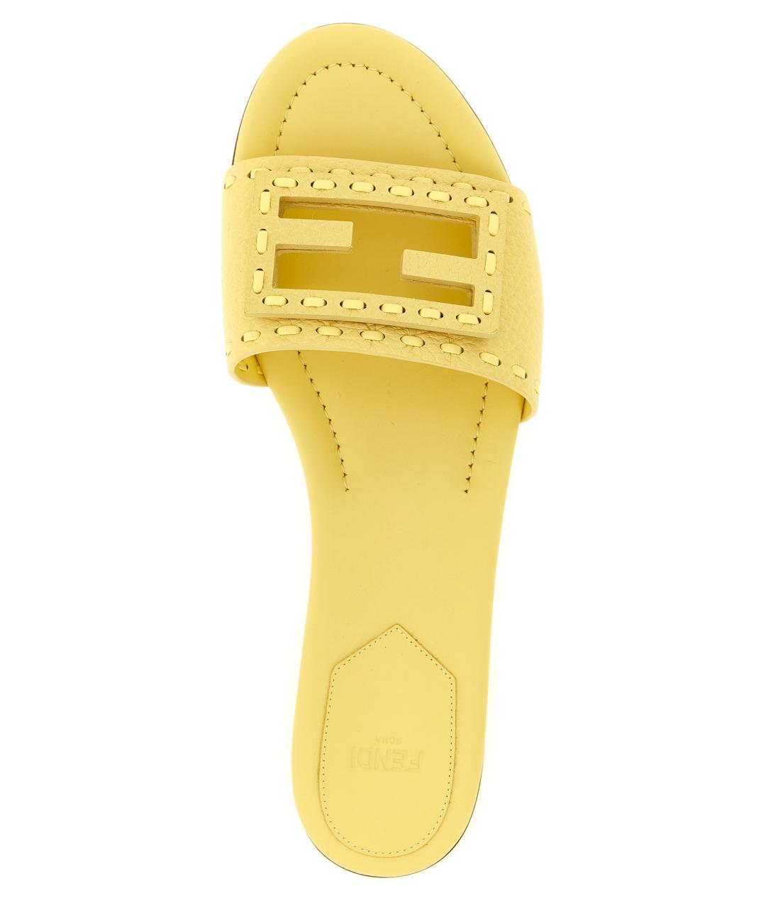 FENDI Желтые кожаные шлепанцы, фото 4