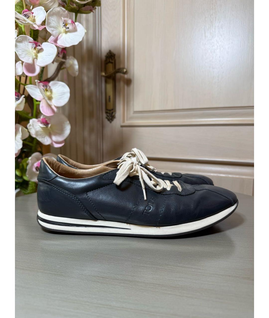 TOD'S Темно-синие кожаные низкие кроссовки / кеды, фото 9