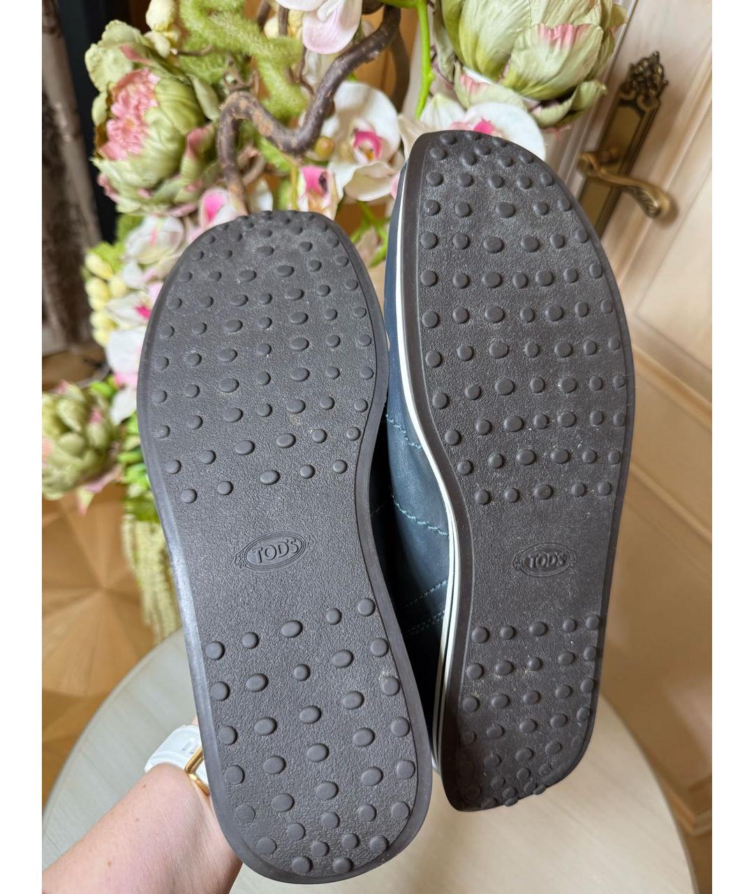 TOD'S Темно-синие кожаные низкие кроссовки / кеды, фото 8