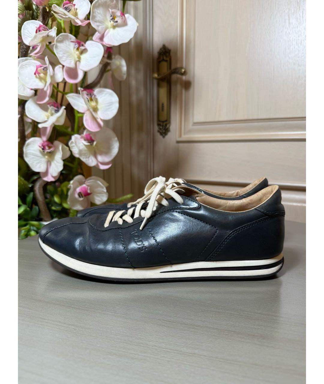 TOD'S Темно-синие кожаные низкие кроссовки / кеды, фото 7