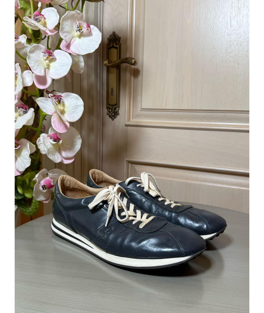 TOD'S Темно-синие кожаные низкие кроссовки / кеды, фото 2