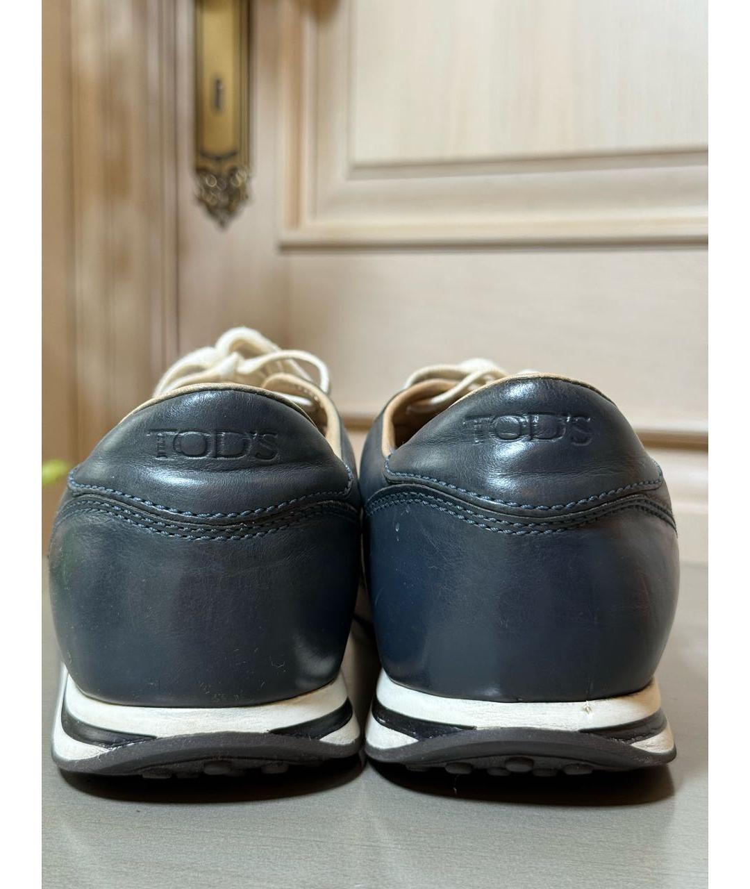 TOD'S Темно-синие кожаные низкие кроссовки / кеды, фото 3