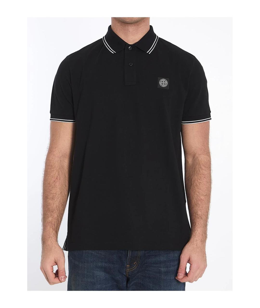 STONE ISLAND Черное хлопковое поло с коротким рукавом, фото 3