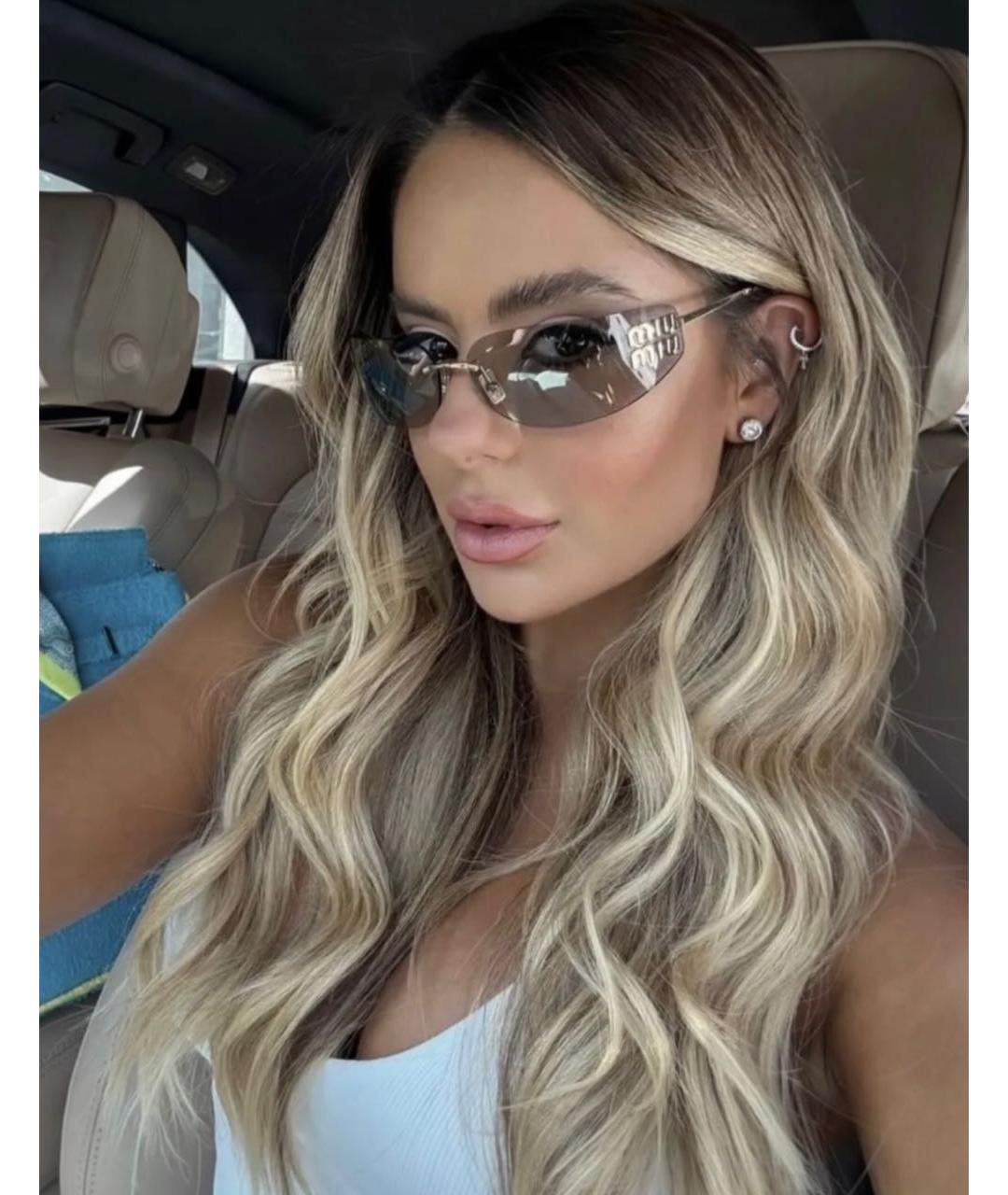 MIU MIU Золотые металлические солнцезащитные очки, фото 2