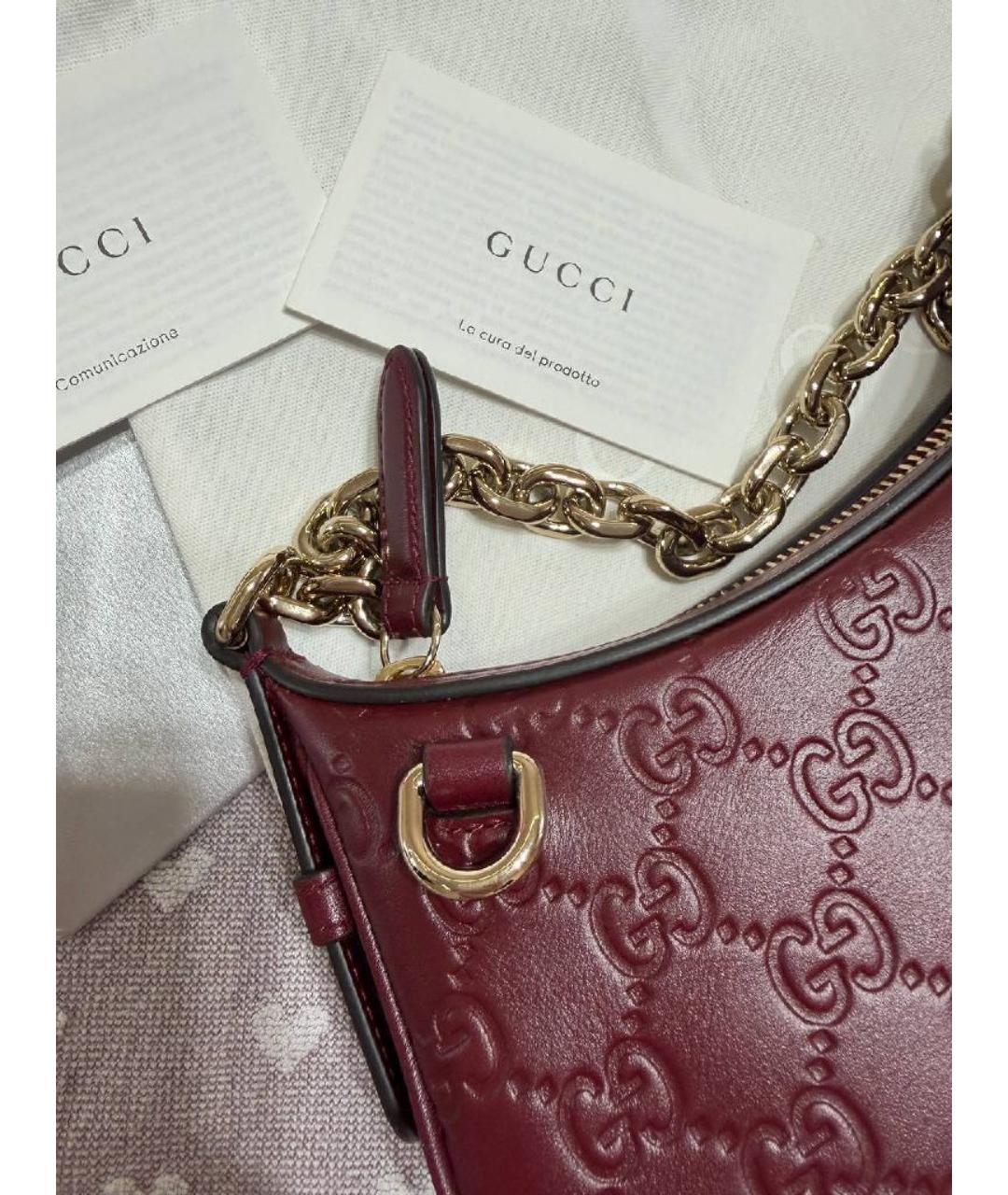 GUCCI Бордовая кожаная сумка через плечо, фото 3