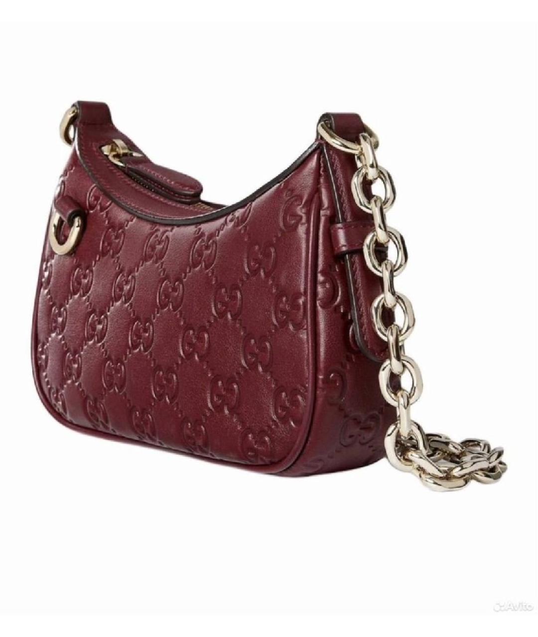 GUCCI Бордовая кожаная сумка через плечо, фото 2