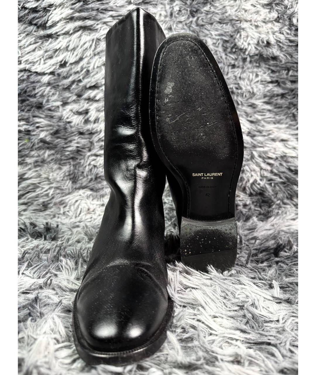 SAINT LAURENT Черные кожаные высокие ботинки, фото 2