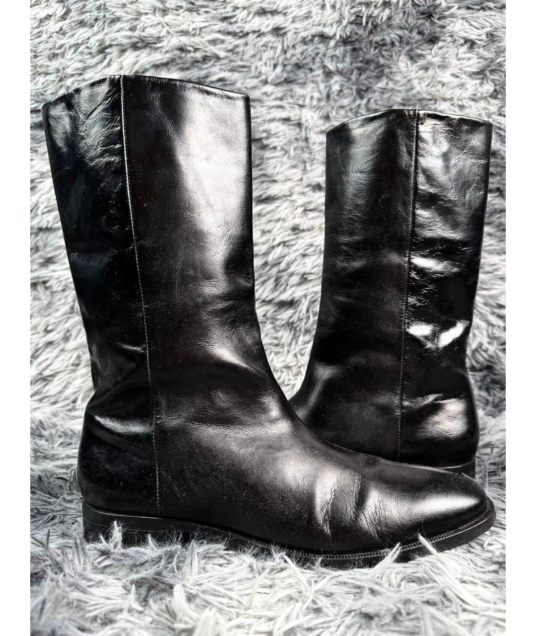 SAINT LAURENT Черные кожаные высокие ботинки, фото 4