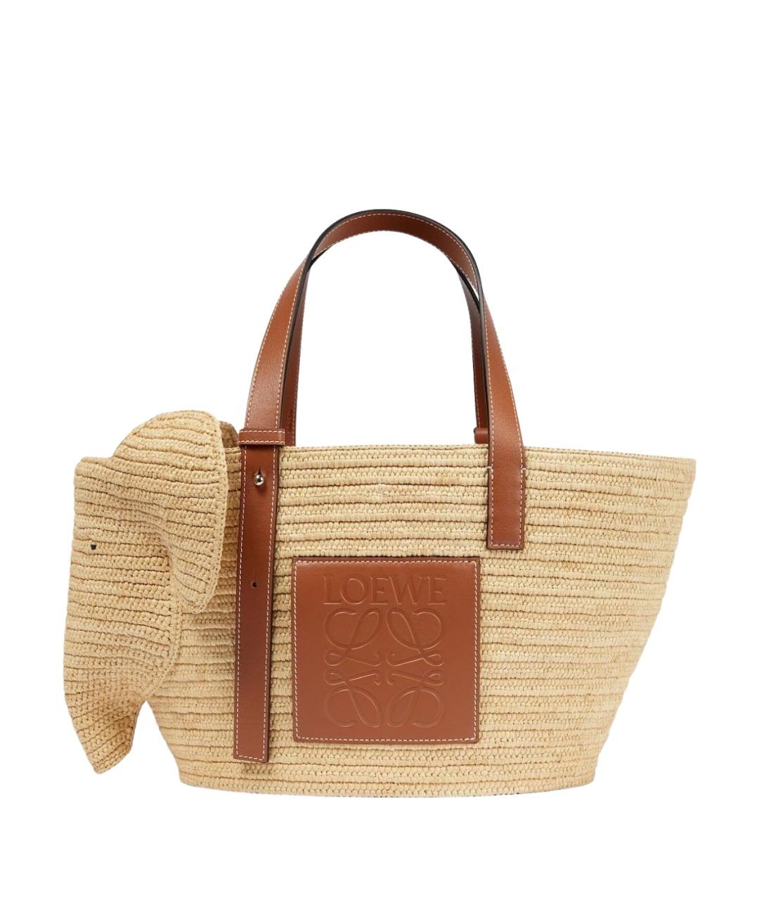 LOEWE Бежевая пелетеная сумка с короткими ручками, фото 1
