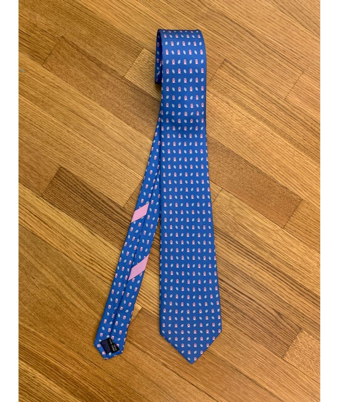 SALVATORE FERRAGAMO Голубой шелковый галстук, фото 5