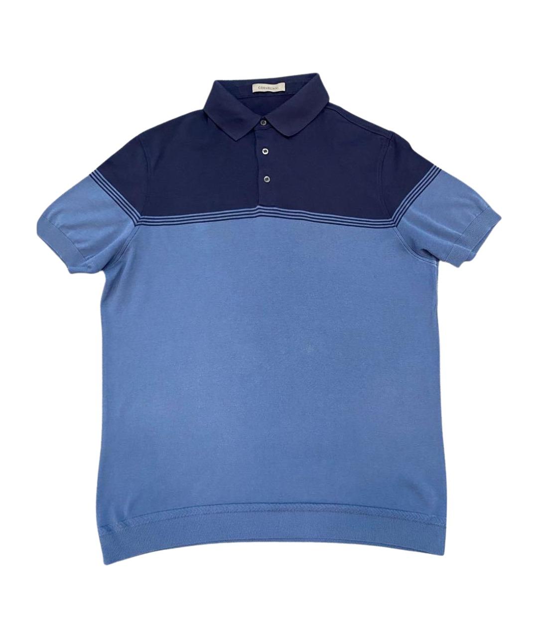 CORNELIANI Синее хлопковое поло с коротким рукавом, фото 1