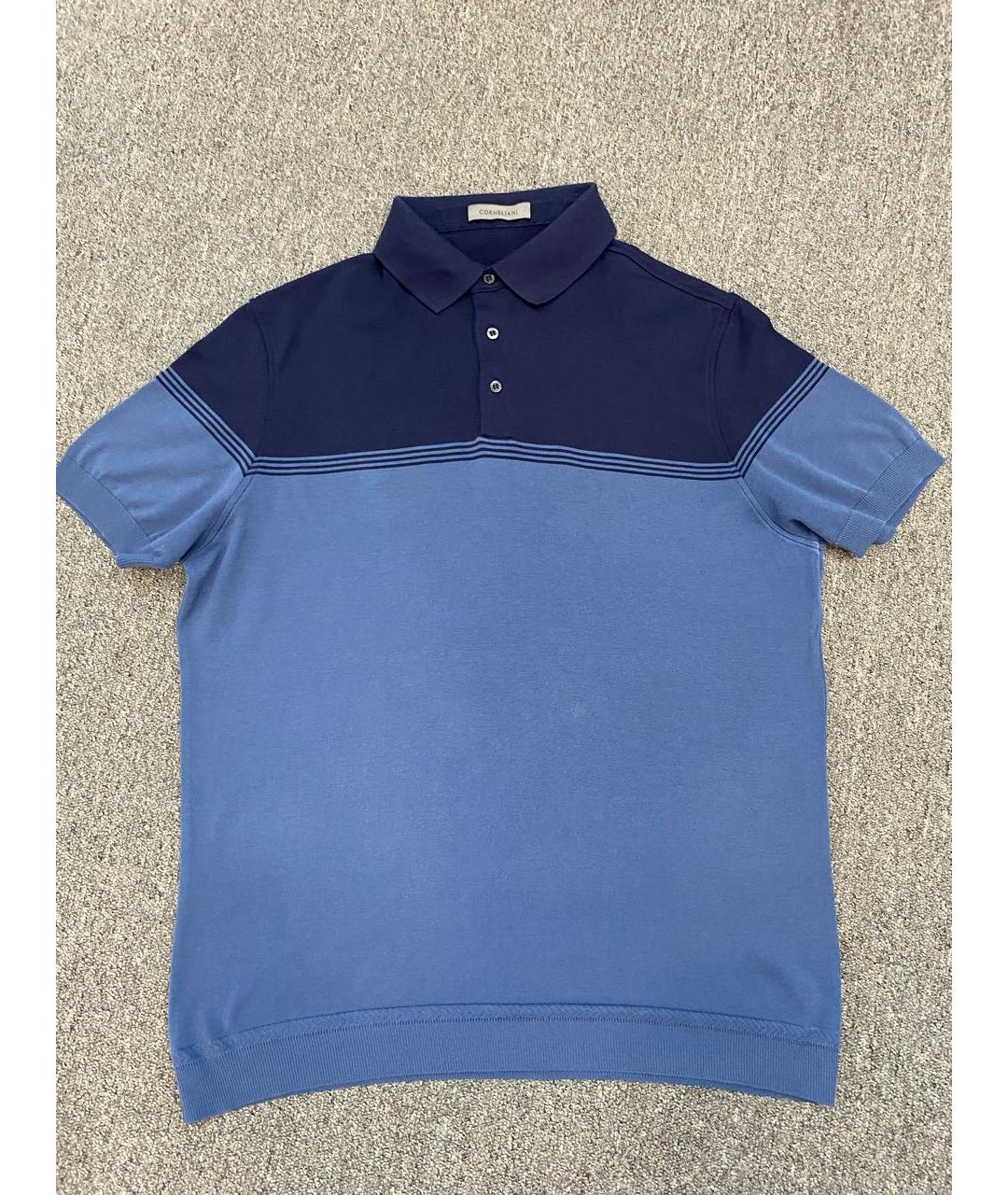 CORNELIANI Синее хлопковое поло с коротким рукавом, фото 6
