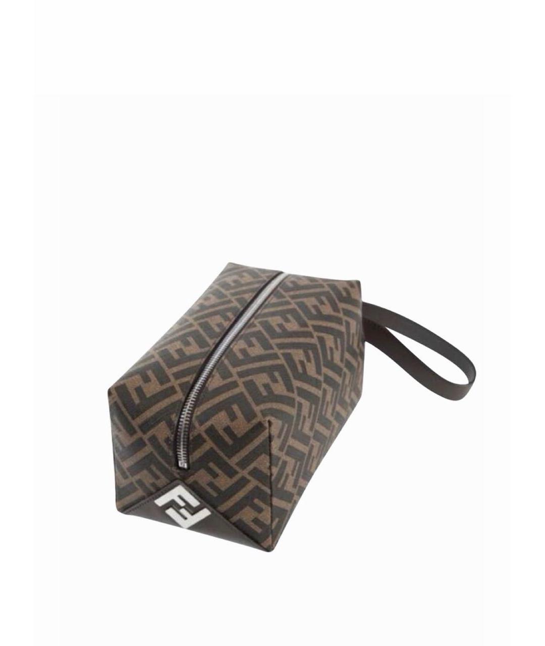 FENDI Коричневая кожаная косметичка, фото 9