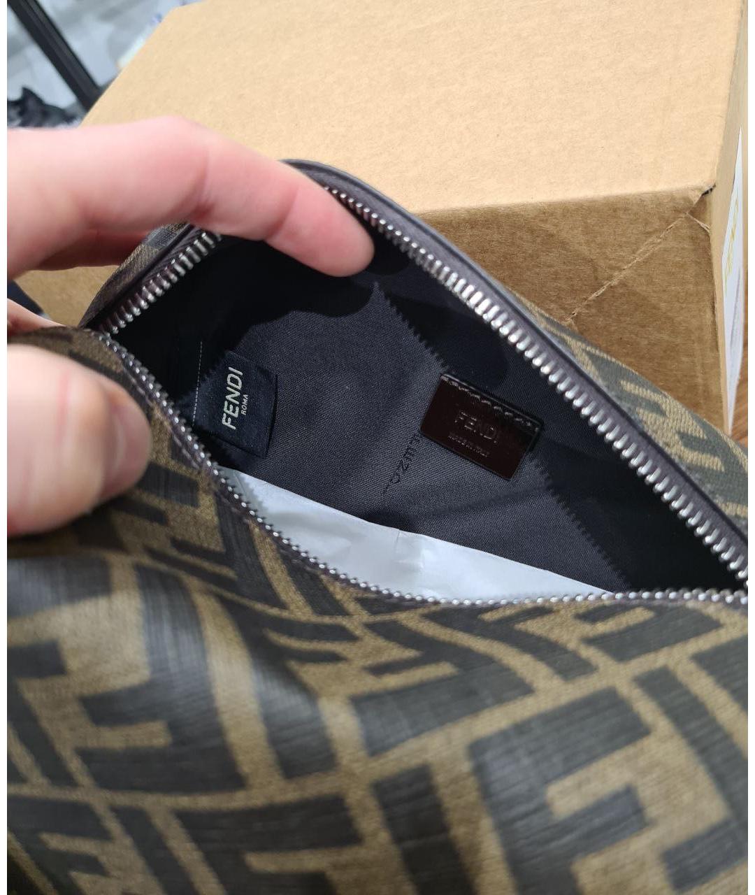 FENDI Коричневая кожаная косметичка, фото 7