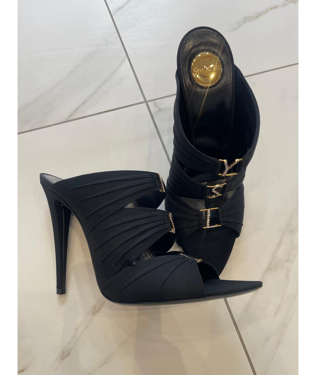 SAINT LAURENT Черные кожаные босоножки, фото 7