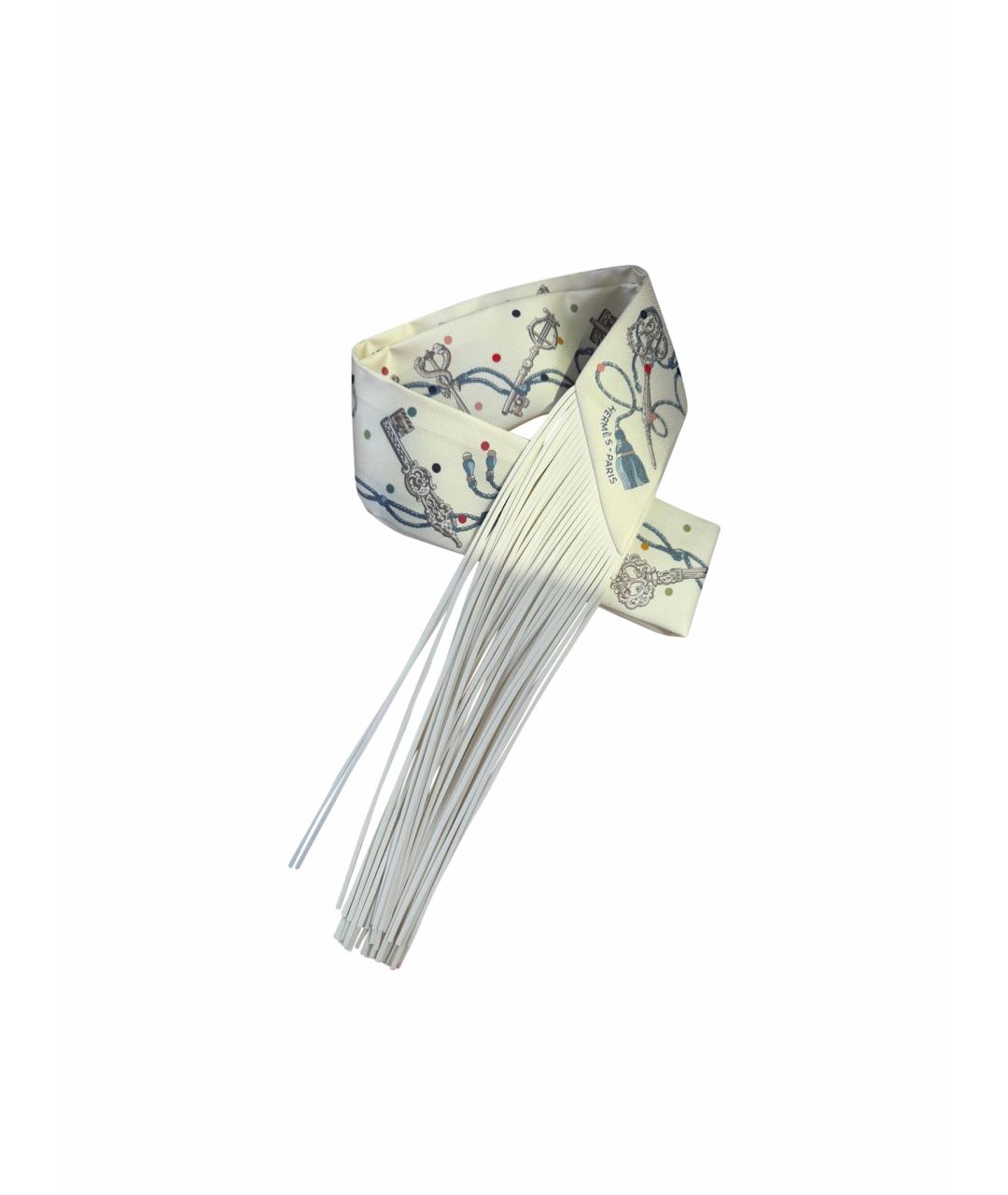 HERMES Белый шелковый платок, фото 1