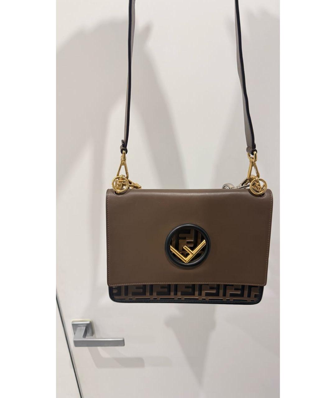 FENDI Коричневая кожаная сумка с короткими ручками, фото 5