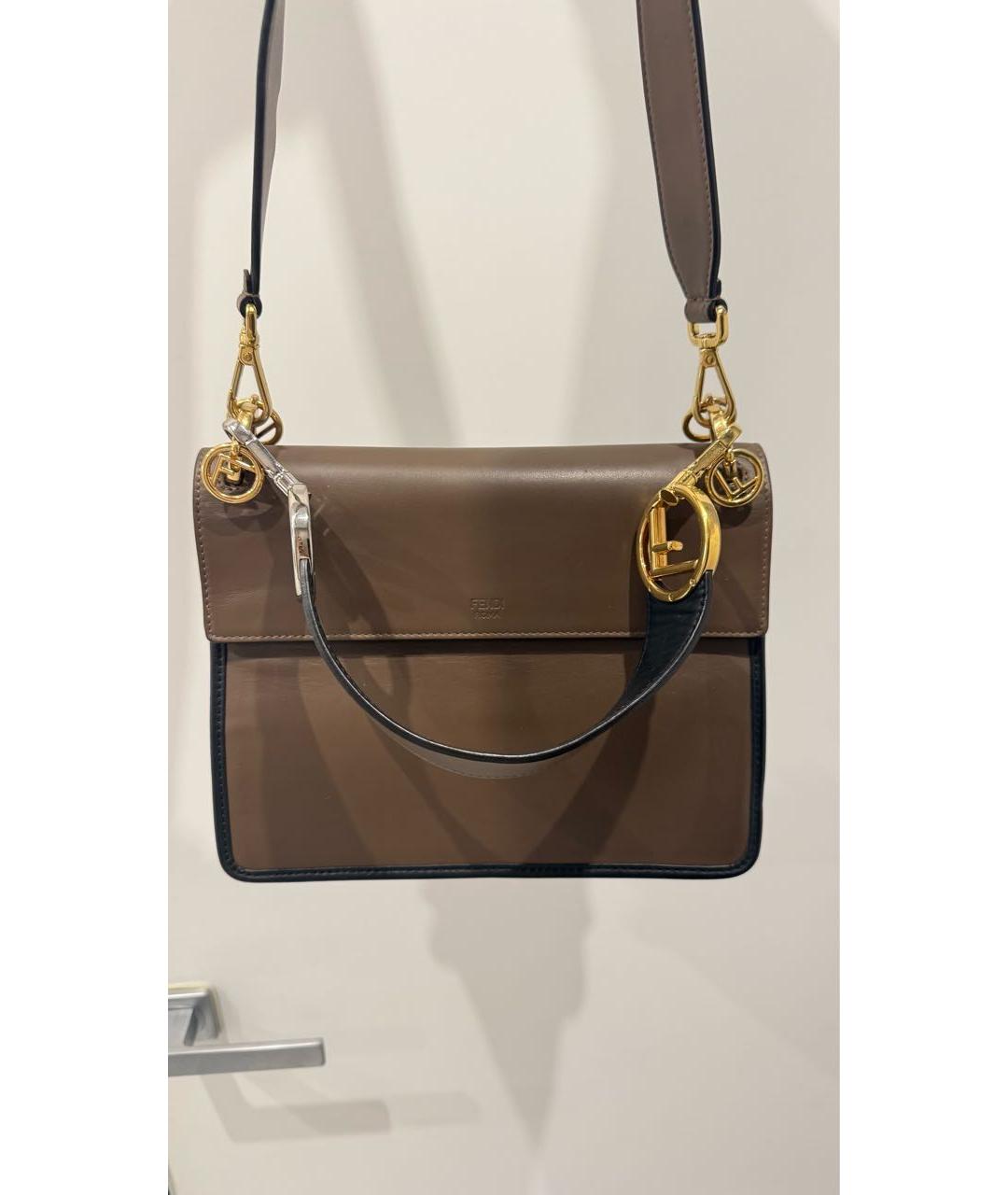 FENDI Коричневая кожаная сумка с короткими ручками, фото 3