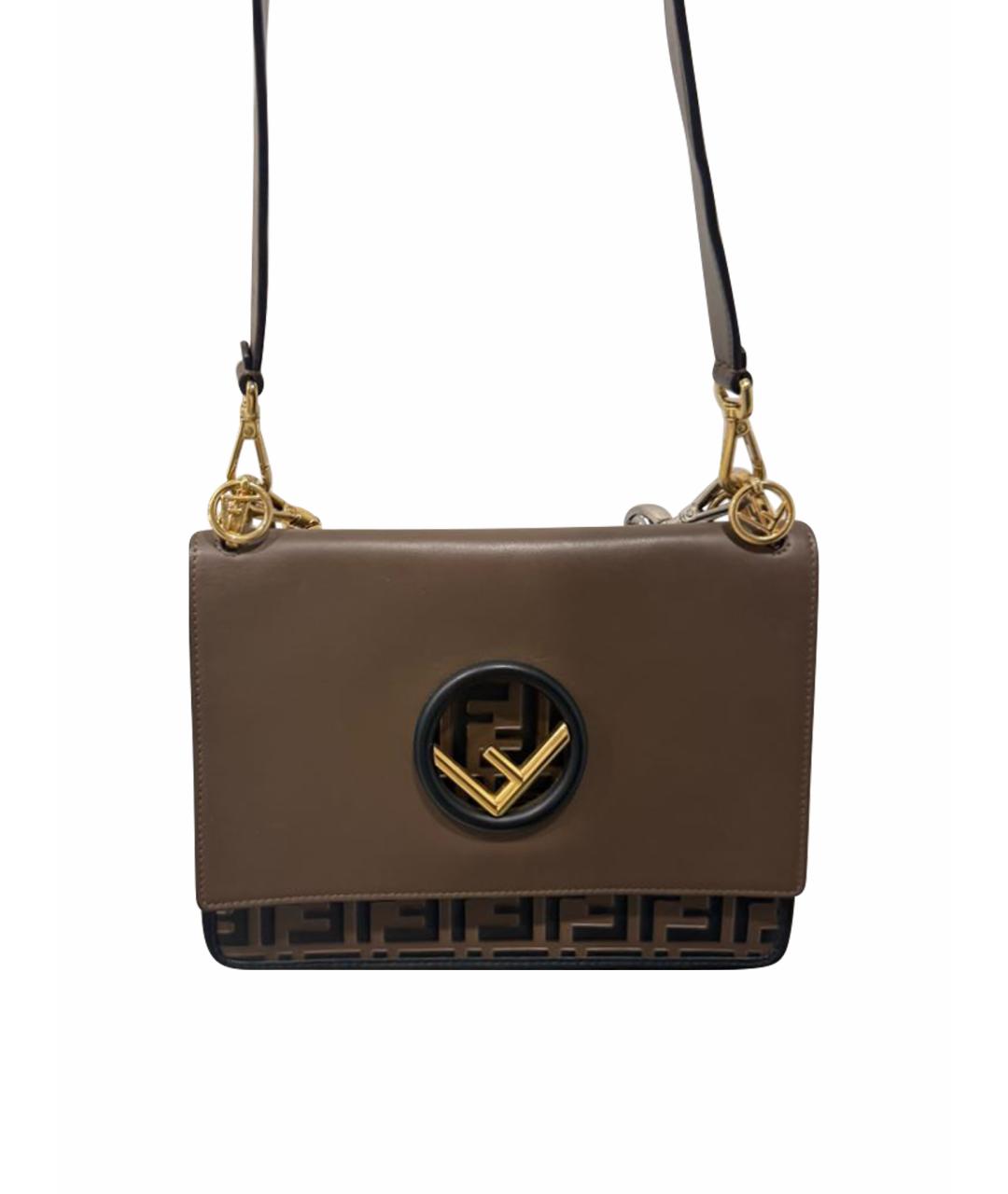 FENDI Коричневая кожаная сумка с короткими ручками, фото 1