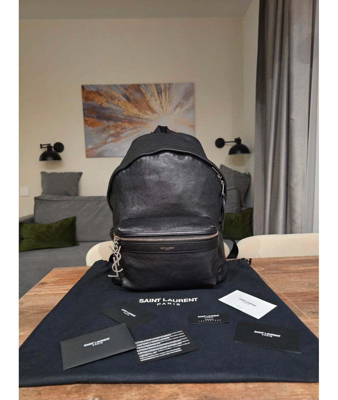 SAINT LAURENT Черный кожаный рюкзак, фото 2