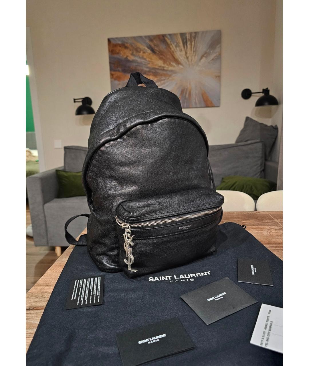 SAINT LAURENT Черный кожаный рюкзак, фото 9