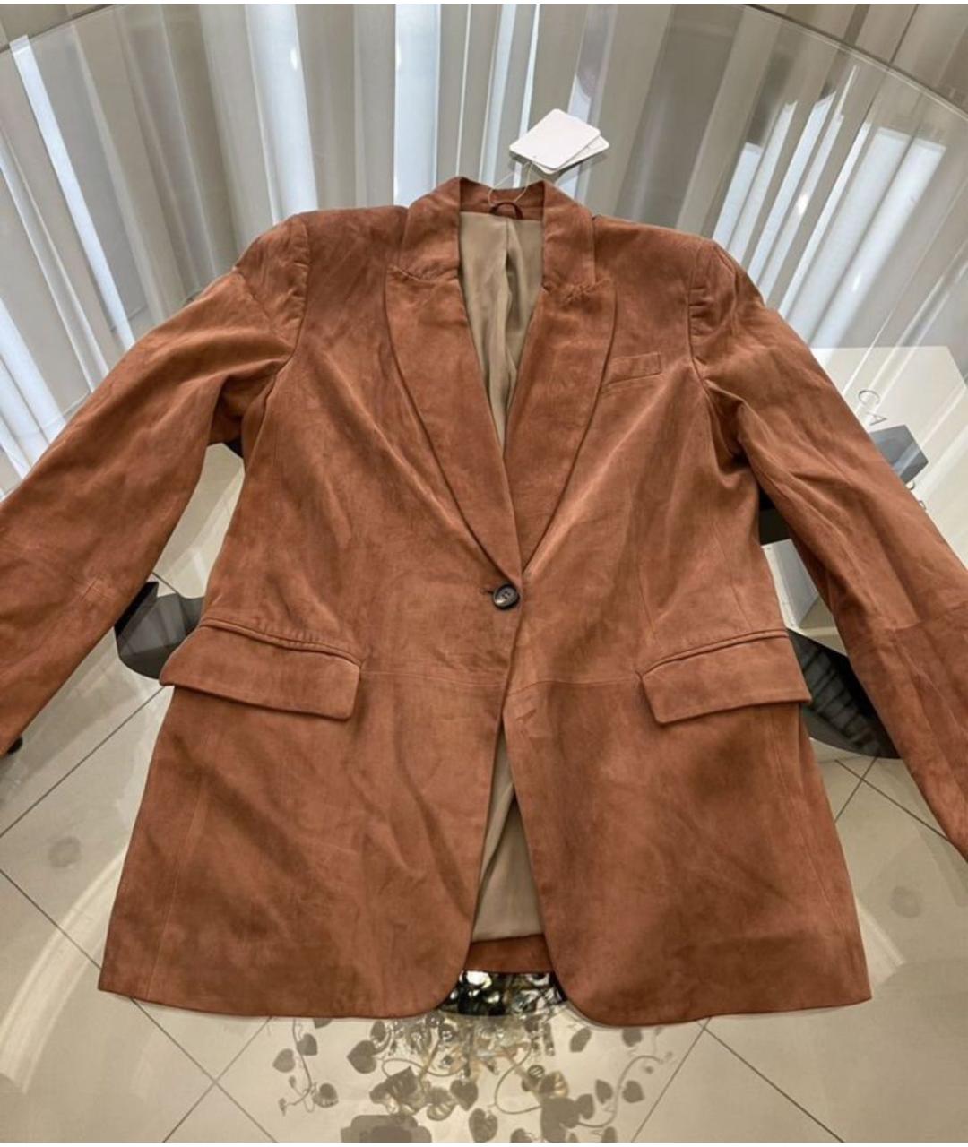 BRUNELLO CUCINELLI Коричневый замшевый жакет/пиджак, фото 2