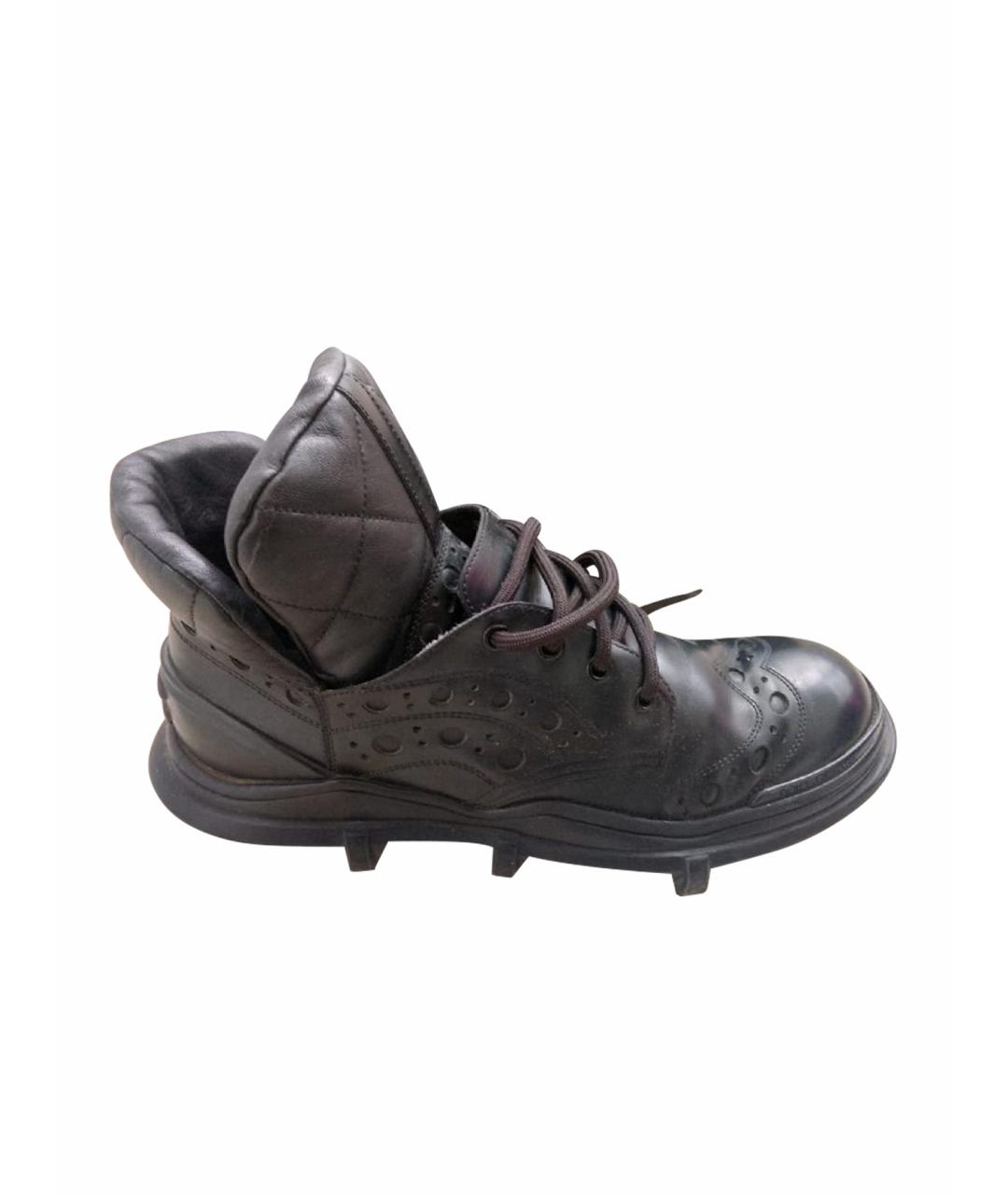 DOLCE&GABBANA Черные кожаные низкие ботинки, фото 1