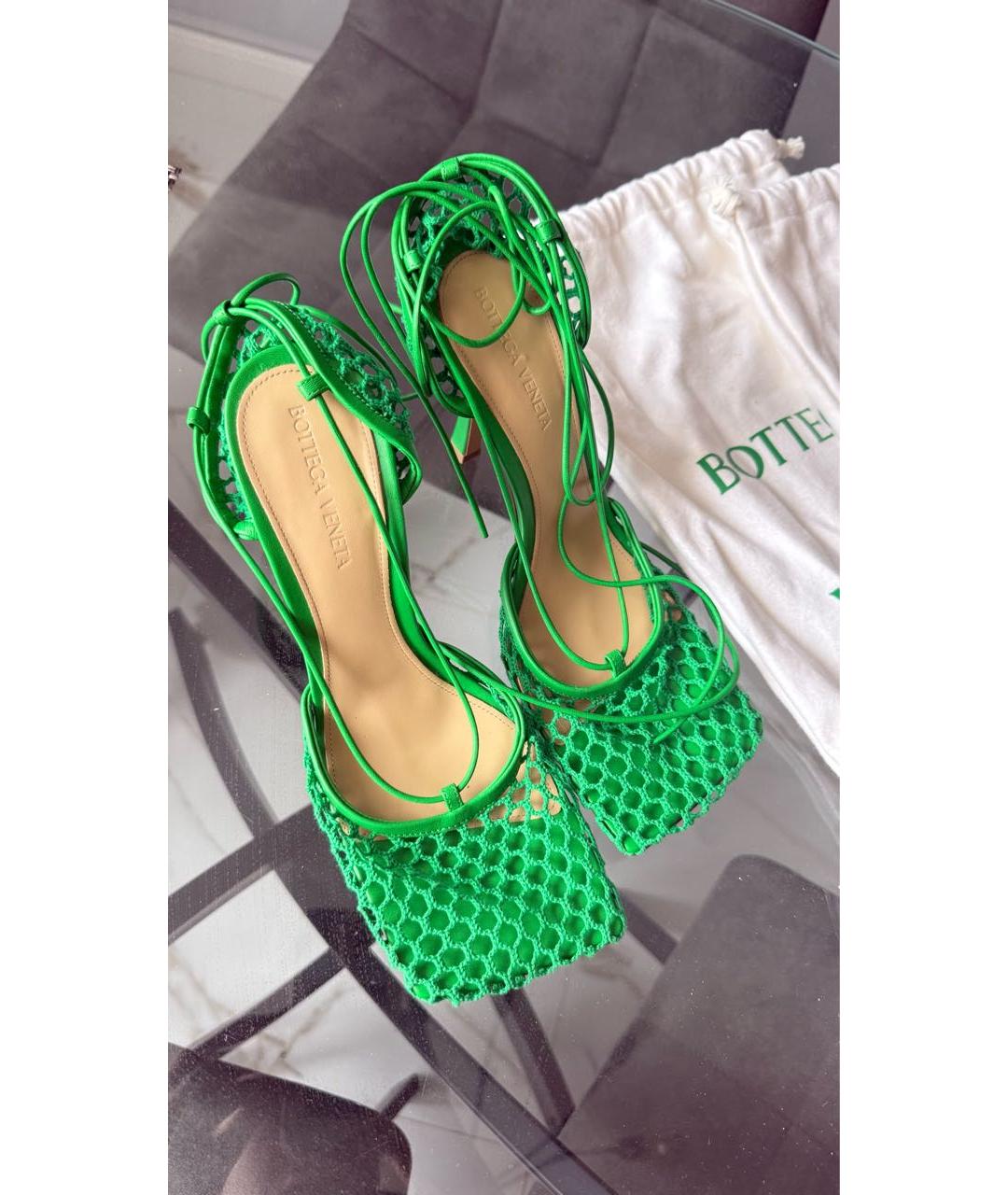 BOTTEGA VENETA Зеленые текстильные босоножки, фото 4