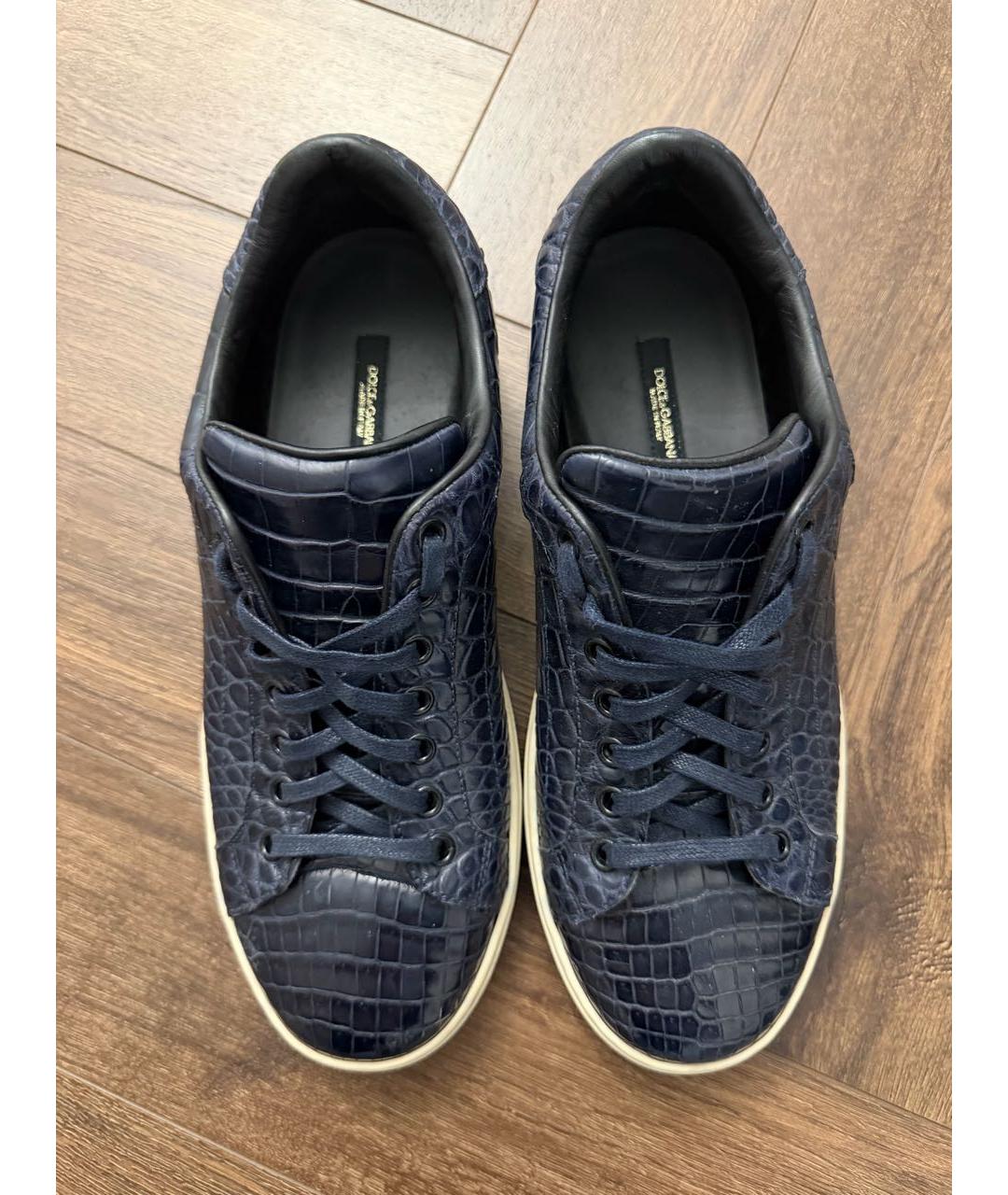 DOLCE&GABBANA Темно-синие низкие кроссовки / кеды из экзотической кожи, фото 2