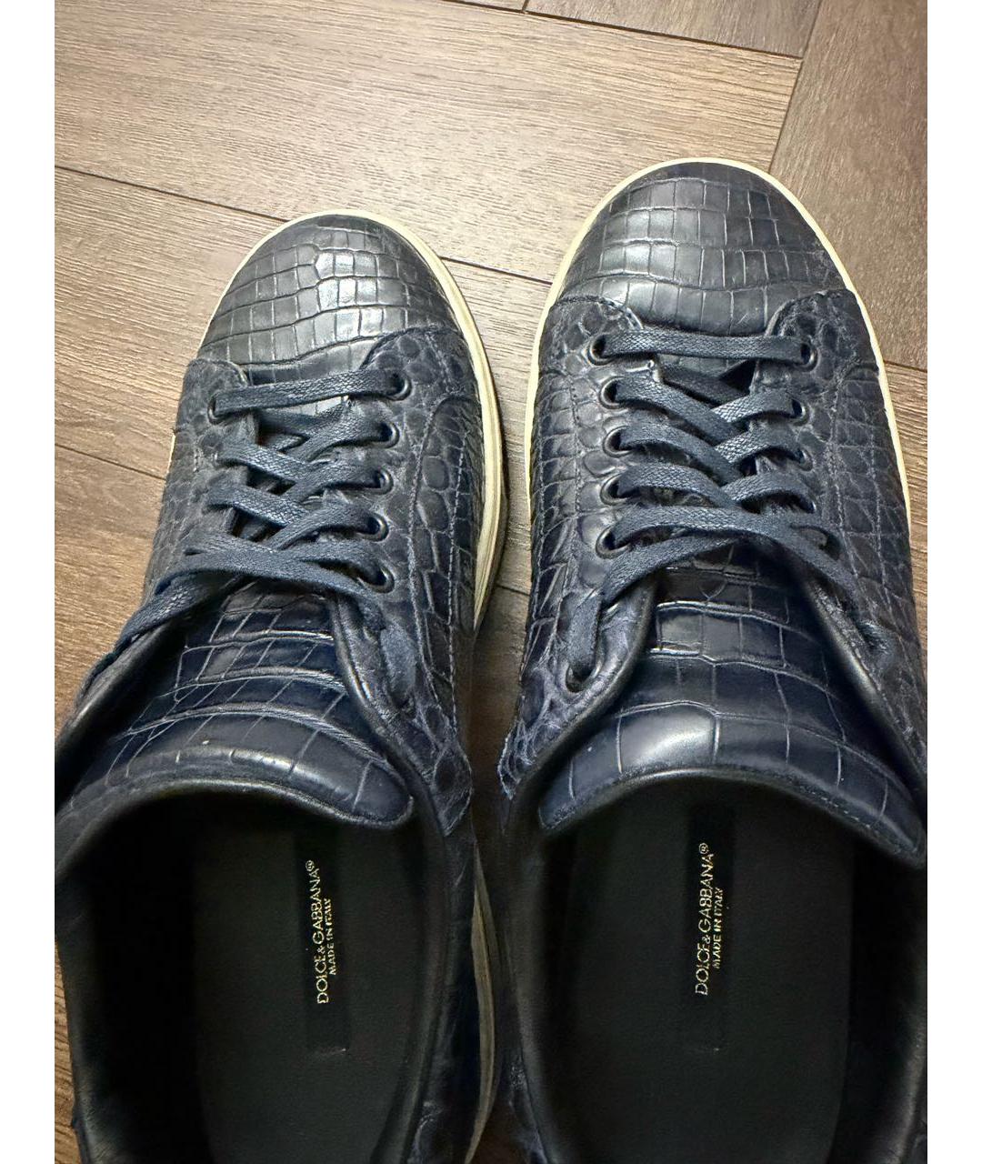 DOLCE&GABBANA Темно-синие низкие кроссовки / кеды из экзотической кожи, фото 4