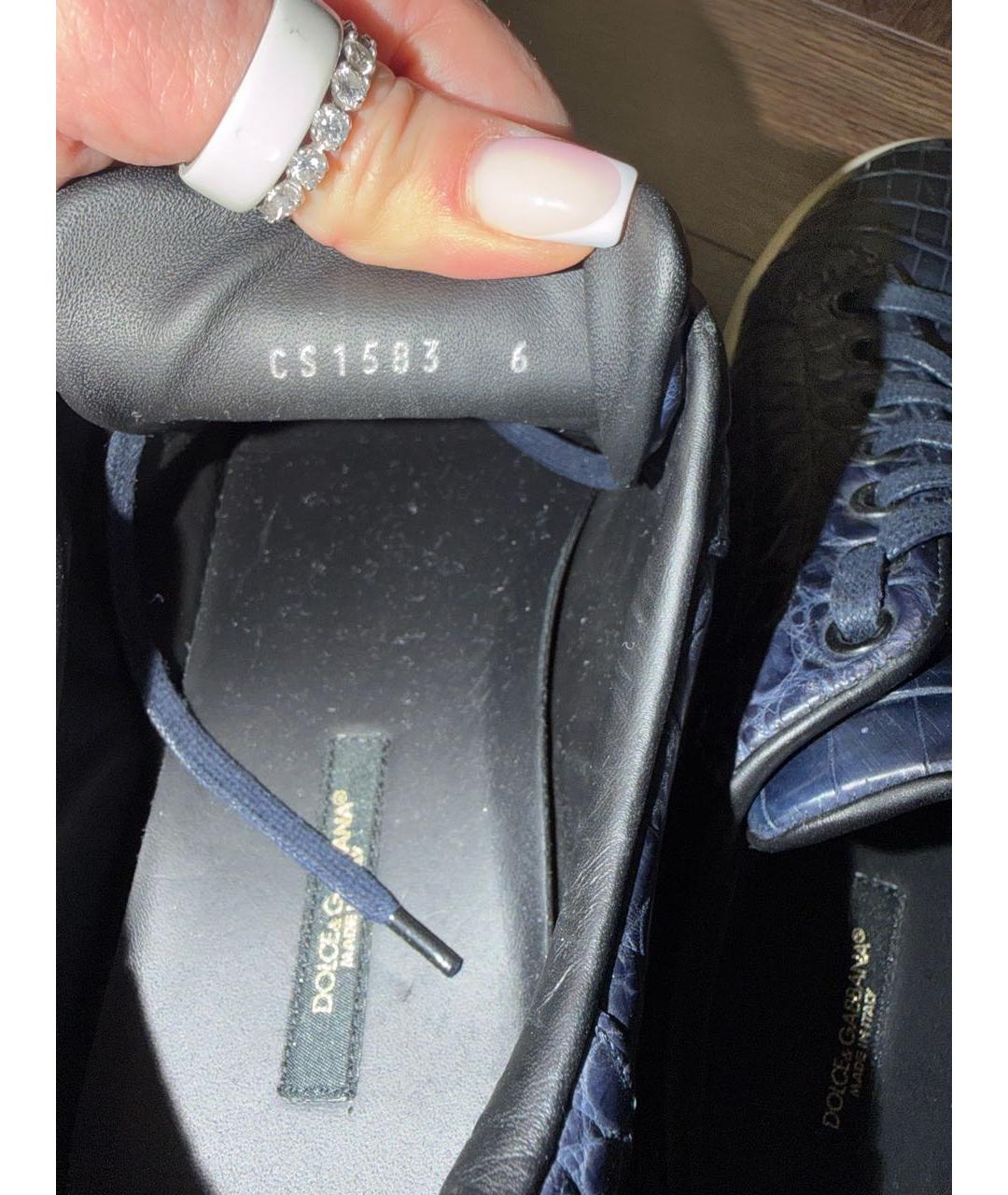 DOLCE&GABBANA Темно-синие низкие кроссовки / кеды из экзотической кожи, фото 3