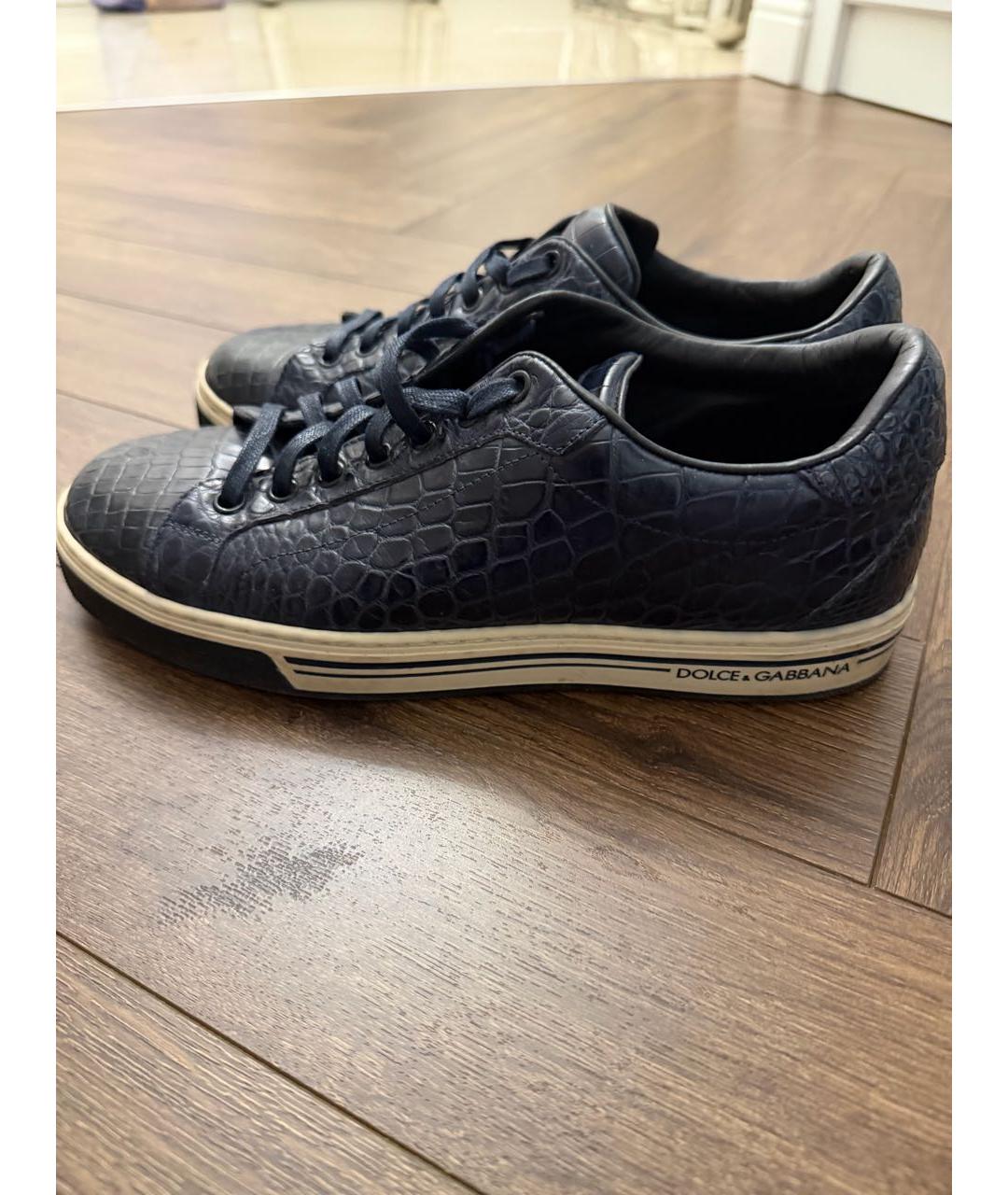 DOLCE&GABBANA Темно-синие низкие кроссовки / кеды из экзотической кожи, фото 5