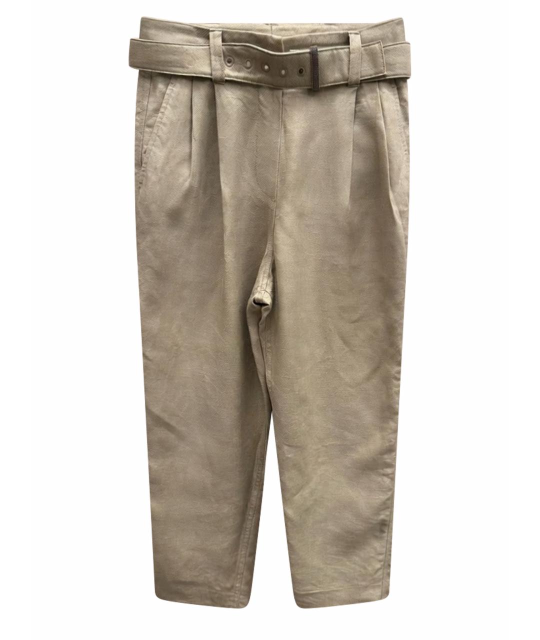 BRUNELLO CUCINELLI Бежевые льняные брюки широкие, фото 1