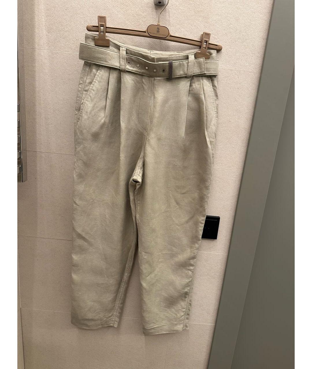 BRUNELLO CUCINELLI Бежевые льняные брюки широкие, фото 5
