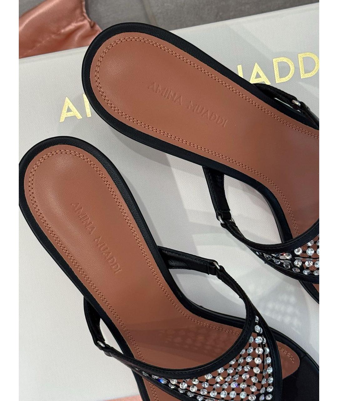 Amina Muaddi Черные босоножки, фото 7