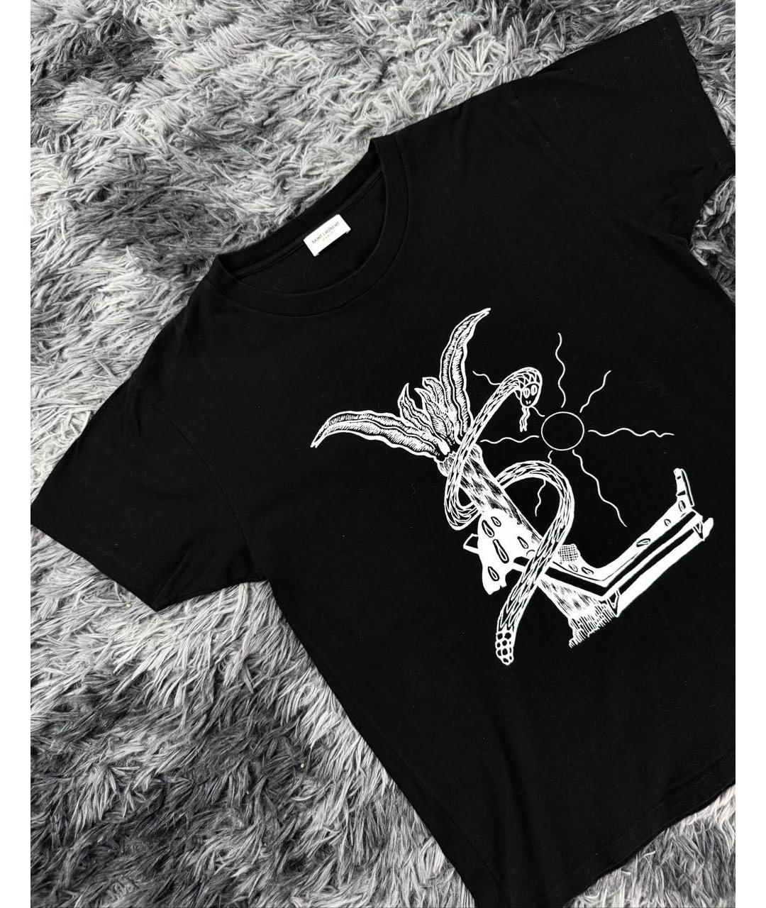 SAINT LAURENT Черная хлопковая футболка, фото 4