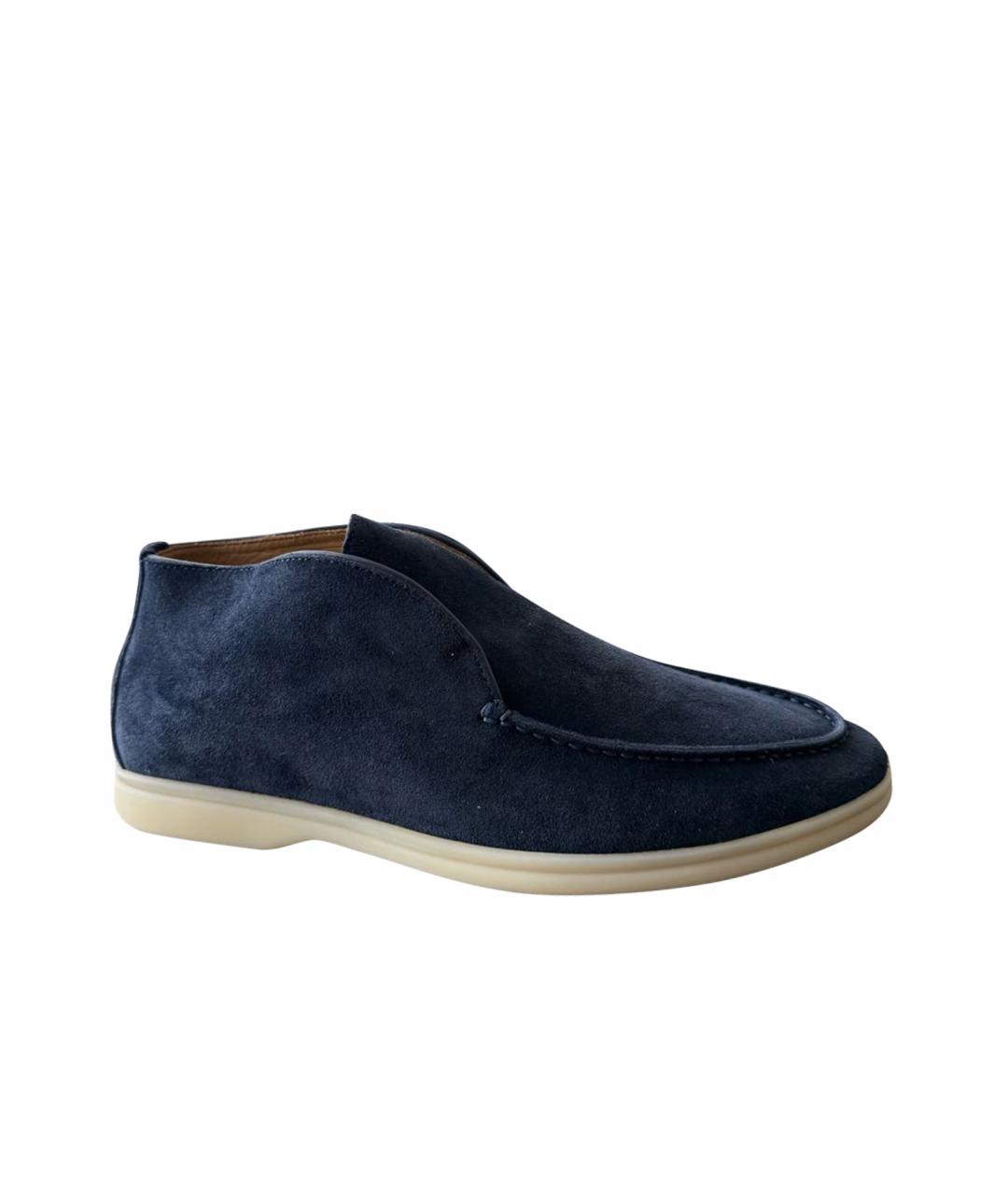 LORO PIANA Темно-синие замшевые лоферы, фото 1